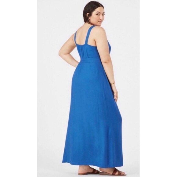 NEW JustFab Plus Size Button Front Maxi Dress Blue Coastal Boho Cottage Chic - Picture 5 of 11